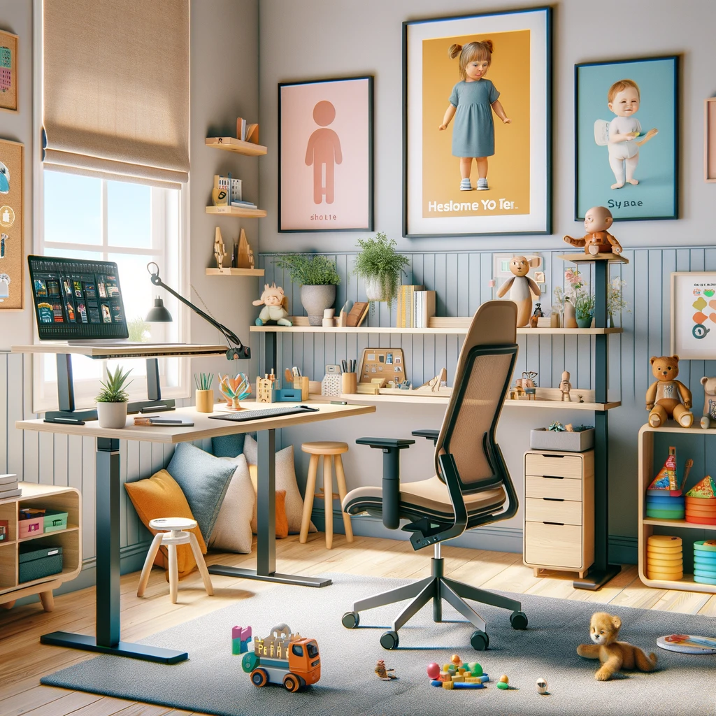 family-friendly home office, home office setup, productive home workspace, safe home office design for kids.
